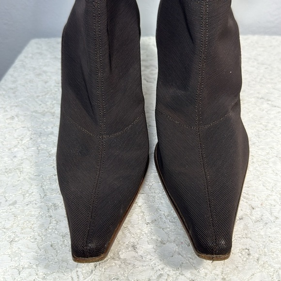 Sergio Rossi Brown Leather Nylon/ Spandex Pull On Boots - Picture 4 of 11